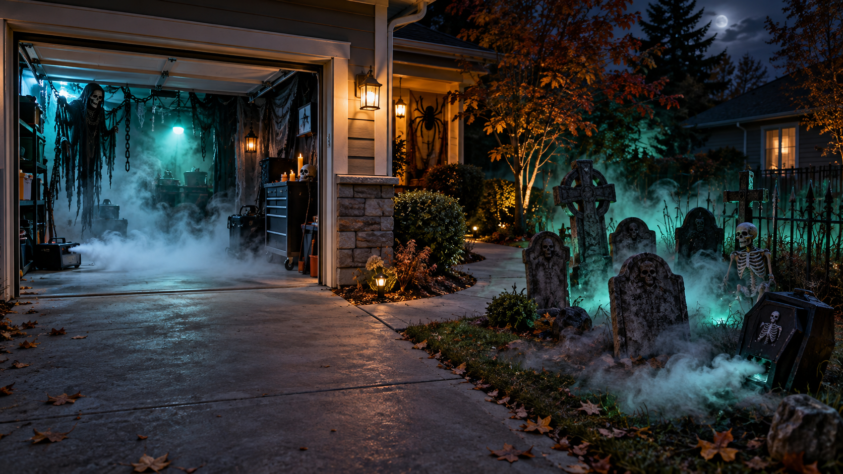 400W versus 1000W fog machine output in a garage haunt