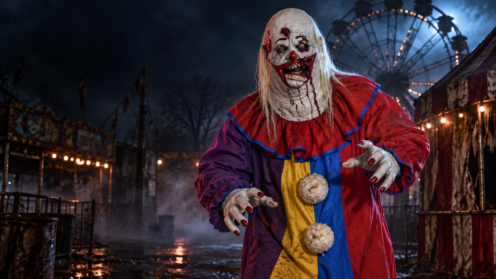fat-zombie-clown-at-midnight-carnival Fat zombie clown at midnight carnival.