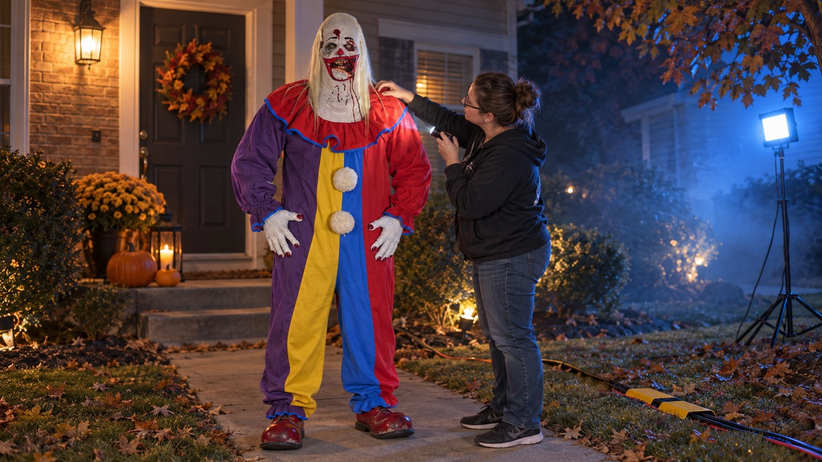 Fat zombie clown costume lighting test.