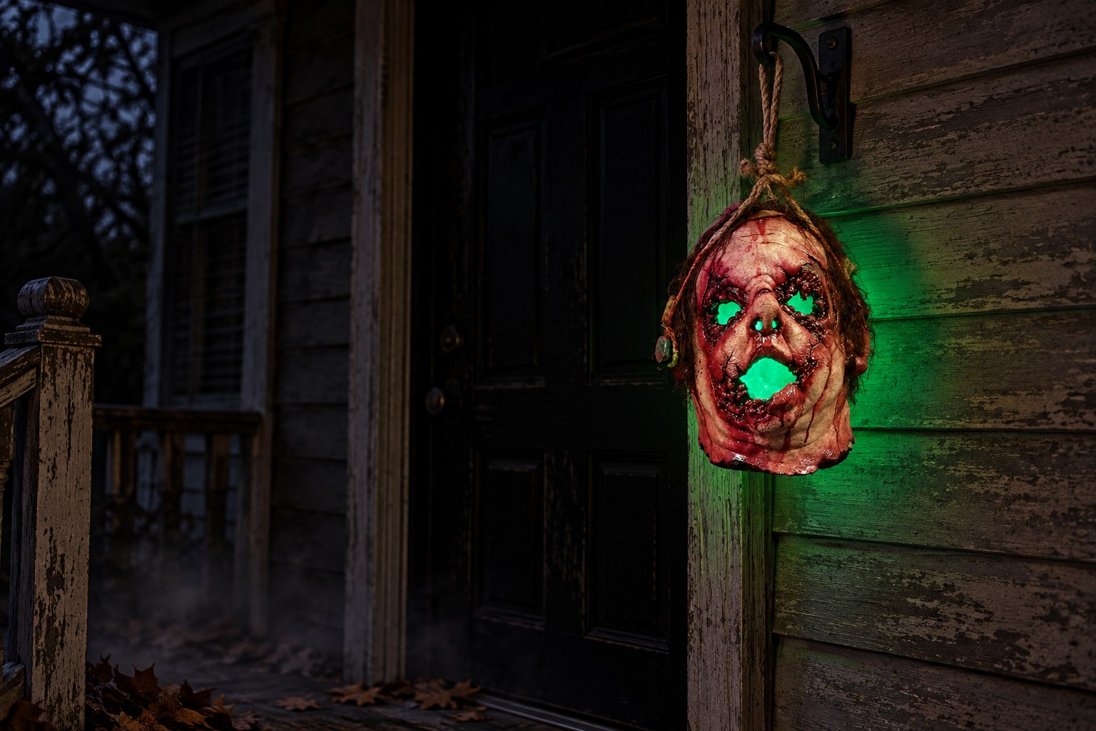 Green glowing jack prop on a porch.