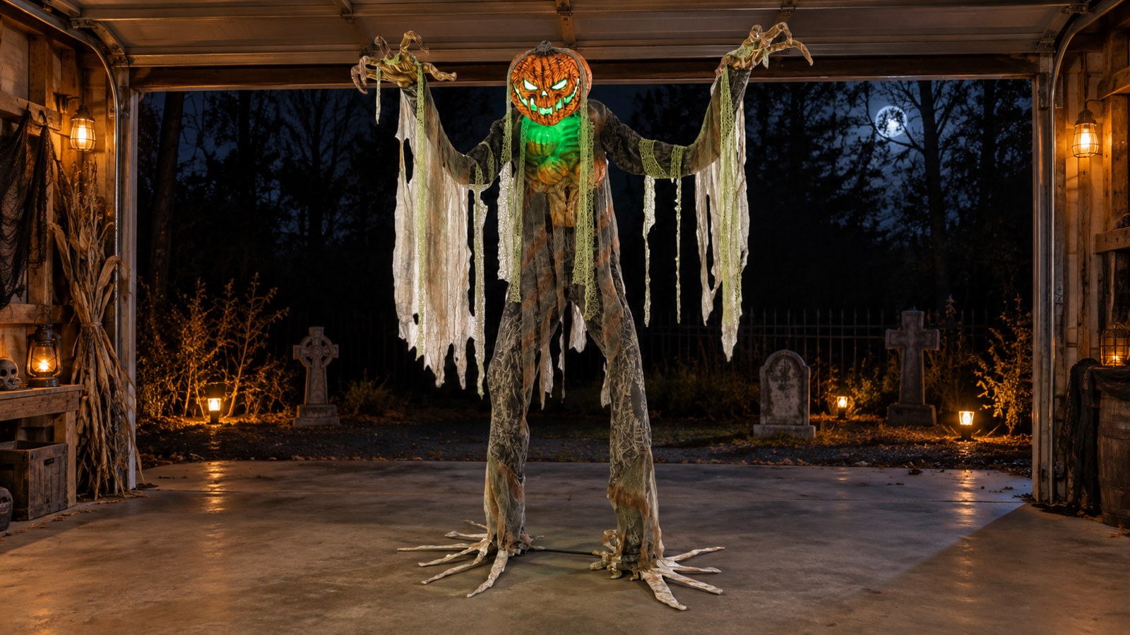 Root of Evil animatronic staged with enough room for its full height, width, depth, and twisting motion.