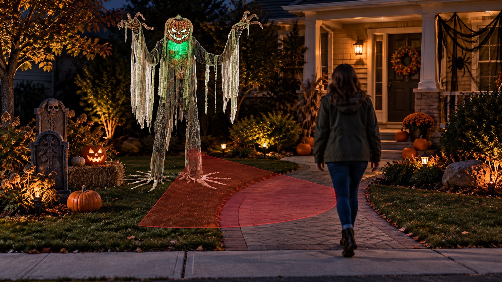 Motion sensor placement for a Root of Evil Halloween animatronic