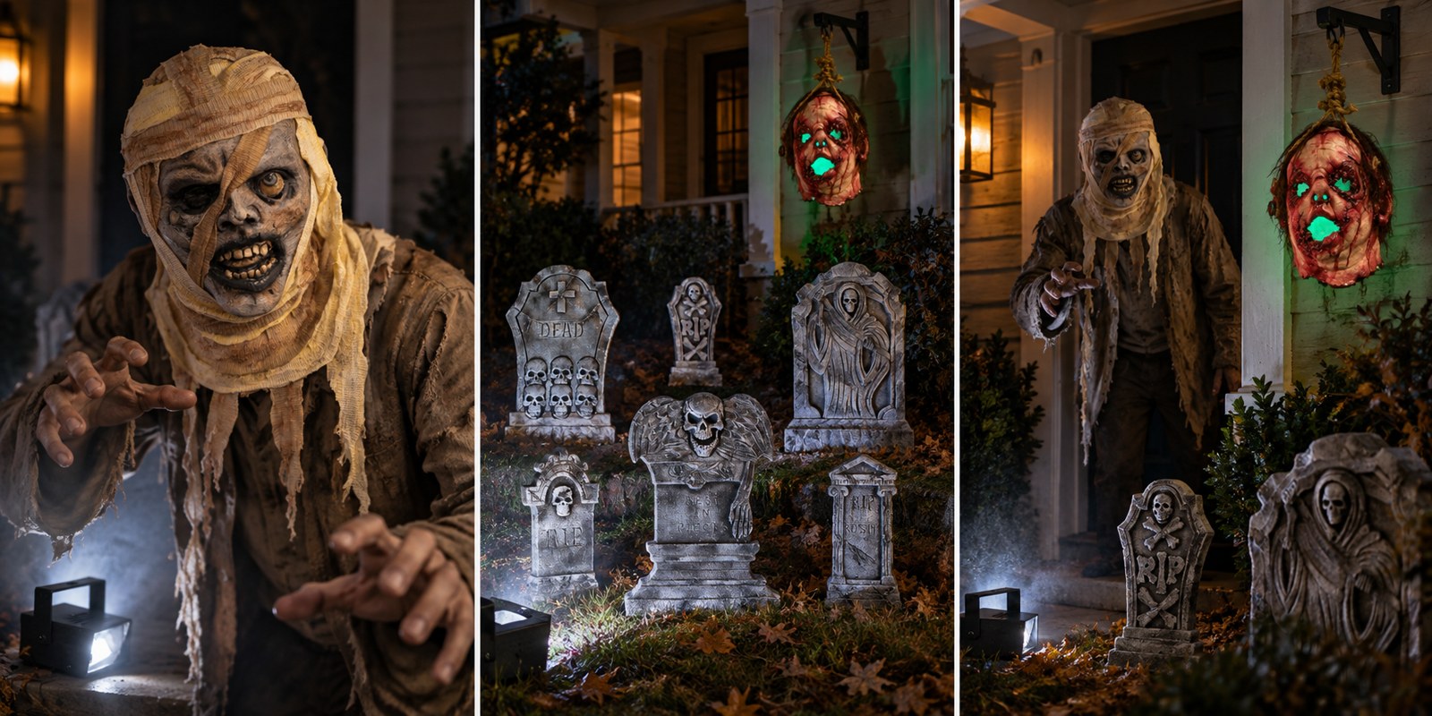 Three budget haunt setups one front yard.